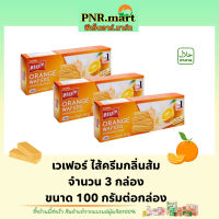 PNR.mart(3x100g) บิสชิน เวเฟอร์ ไส้ครีมกลิ่นส้ม bissin wafer orange cream / เวเฟอร์ส้ม ขนมกรุบกรอบ ขนมกินกับกาแฟ ขนม ของว่าง snack dessert