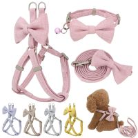 【CW】 Dog Harness Leash Collar Set Adjustable Soft Bow Layer for Small Medium Outdoor Walking