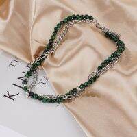 [COD] 2022 and niche retro natural stone green tiger necklace Cuban chain winding double-layer hip-hop non-fading titanium steel