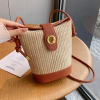 This Years Popular Niche Bags Women Simple Fashionable Woven Straw Classy Travel Messenger Bag Personalized One-Shoulder Bucket 【AUG】
