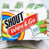 แผ่นเช็ดทำความสะอาด สำหรับผ้า แบบพกพา Wipe &amp; Go Instant Stain Remover 12 Wipes (Shout®) แผ่นขจัดคราบ