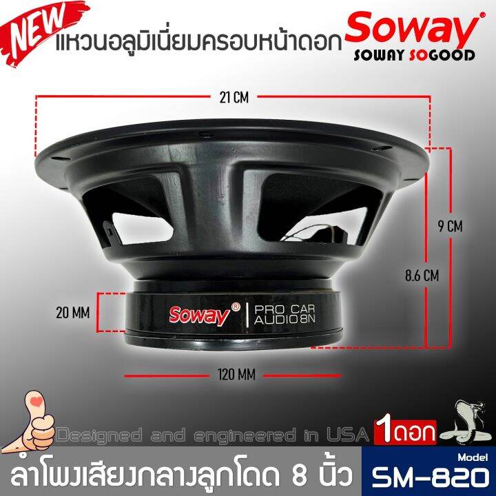 ลำโพงติดรถเสียงกลางลูกโดดดีๆ-8นิ้ว-สไตล์ดุ-soway-รุ่น-sm-820-ลำโพงตู้บ้าน-ลำโพงตู้บูลทูธ-เสียงกลาง-ลูกโดด-car-speaker