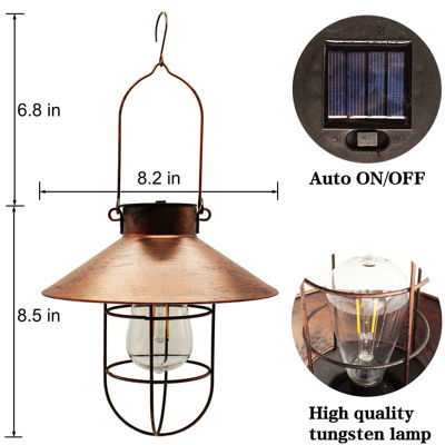 Retro Solar Lantern Outdoor Hanging Solar Light Vintage Solar Lamp with Warm White Bulb for Garden Yard Patio Xmas Party Decor