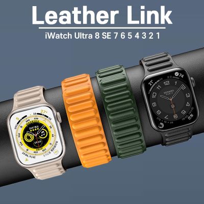 Tali jam kulit untuk Apple watch gelang 44mm 40mm 41mm 45mm 42mm 38mm 49mm gelang Loop magnetik seri 3 6 SE 7 Ultra 8