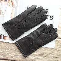 New womens deerskin gloves leather color fashion wool knitted lining hand-stitched outdoor driving and cycling warm gloves