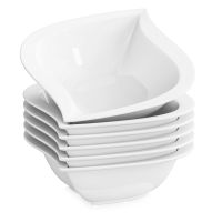 MALACASA 6-Piece White Porcelain China Ceramic Cereal Bowls Soup Fruit Salad Bowls (13.5x13.5x5cm)