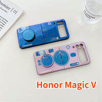 Lonee เคสสำหรับ Honor Magic V เคส Pegangan Kamera แบบย้อนยุคที่วางฝามีขาตั้งเคสโทรศัพท์