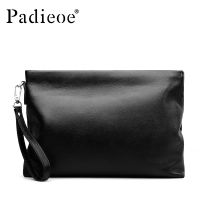 Padieoe Fashion Business Men Bag Zipper Handbag Coin Purse High Capacity Genuine Leather Men Clutch Bag Black 11.4inch