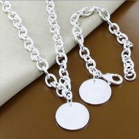 New Style 925 Sterling Silver Round 18 Inch Necklace 8 Inch Bracelet Set For WomenS Wedding Engagement Party Jewelry