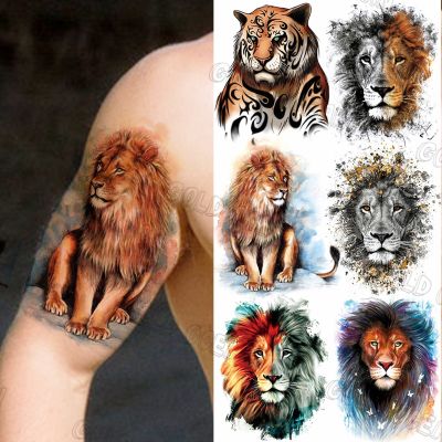 hot！【DT】✥┅۩  Large Size Watercolor Temporary Tattoos Men Adults Tiger Fake Sticker Transfer Arm