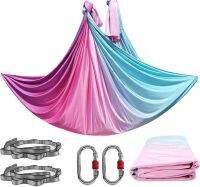 Aerial Yoga Hammock Set ฟิตเนสพิลาทิสผ้าไหมโยคะ Swing 5.5หลารวมถึง Carabiners Daisy Chain สำหรับการออกกำลังกายผกผัน