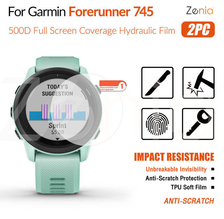 zenia-2pcs-hd-แบบเต็มหน้าจอขอบโค้งเต็มรูปแบบฟิล์มกันรอยสำหรับ-garmin-forerunner-745-forerunner745-สมาร์ทวอทช์-hd-9h-ล่องหนล่องหนที่มองไม่เห็นฟิล์มนุ่ม-tpu-ฟิล์มป้องกันฟิล์มป้องกันการระเบิดป้องกันรอยขี