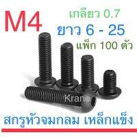 สินค้าแนะนำ  สกรูหัวจมกลม ดำ M4 เกลียว 0.7 น็อตเบอร์ 7 แพ็ก 100 ตัว