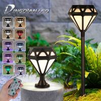 DingDian ไฟประตู LED พลังงานแสงอาทิตย์สำหรับกลางแจ้งไฟสัญญาณ,ไฟสามสี + RGB โหมดในตัว3โหมดเสมอพร้อมรีโมทคอนโทรลกันน้ำได้เสาไฟทันสมัยประตูทางเข้ารั้วระเบียงโคมไฟสนามภูมิทัศน์ทางเดินโคมไฟเสาสนามหญ้า