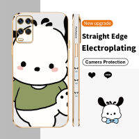 Pochacco เคสโทรศัพท์ชุบด้วยสี่เหลี่ยมสำหรับ OPPO A55 A53 A72 A73 A74 A76 A83 A92 A92S A54 Reno6 Lite Reno4 Z 5G ฝาครอบหลัง TPU ป้องกันกล้องลายพิมพ์ด้านข้างเคสเคสกันกระแทกมือถือซิลิโคนบางเป็นพิเศษ