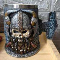 600ml Viking Pirate Skull Stainless Steel Resin 3D Beer Mug Goblet Game Tankard Coffee Cup Wine Glass Mugs BEST GOT Gift