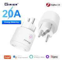 GIRIER Tuya เต้าเสียบอัจฉริยะ20A ปลั๊ก Zigbee,มี EU ตัวจับเวลาตรวจสอบพลังงาน Ftion 4200W ใช้งานได้กับ Alexa Alice Hey Google