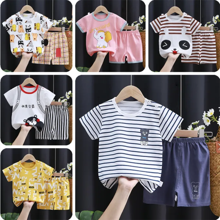 Xianlan READY STOCK 0-6 Years Baby Boys Girls Suits Kids T shirt Shorts 2PCS Set Baby Clothing Set 100% Cotton Baju Baby Girl Children Casual Outfits Kids Clothes Sets