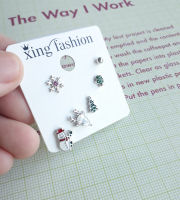 ต่างหูคริสต์มาส X‘Mas ต่างหูเซ็ต 6 ชิ้น เซ็ตต่างหู ชุบทองคำขาว ต่างหูแผง Christmas earrings
