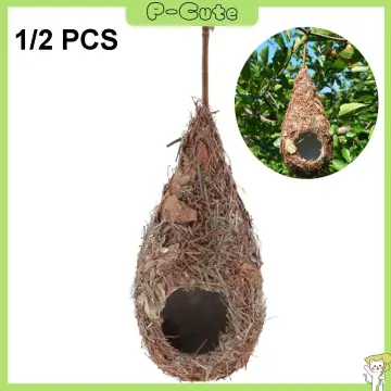 Handmade Hanging Bird House - Natural Grass Fiber Finch Nest Hut