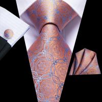 ✗▨ Hi-Tie Mens Necktie Luxury Orange Blue Novelty Silk Wedding Tie For Men Hanky Cufflink Gift Tie Set Business Party Dropshipping