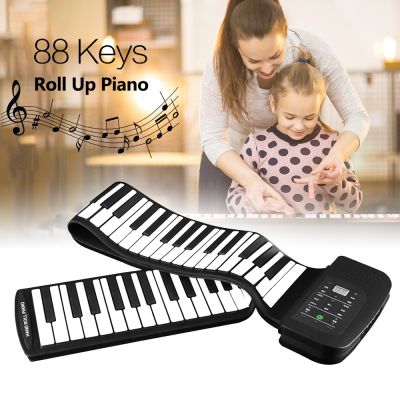 ✲♙ 88 Keys Silicone Flexible Foldable Piano Keyboard Hand rolling Piano Foldable Portable with Battery Sustain Pedal Piano Keyboard