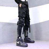 สไตล์ 2023 ญี่ปุ่นแฟชั่น Harajuku Streetwear กางเกงสำหรับชายริบบิ้นกระเป๋า Joggers Techwear ผู้ชายกางเกง Hip Hop MMTC010