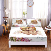 Angel of Love Digital Printed 3pc Polyester Fitted Sheet Mattress Cover Four Corners with Elastic Band Bed Sheet Pillowcases