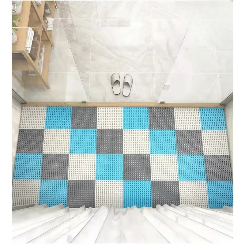 6pc Waterproof Bathroom Shower Mats Non-slip Plain Stitching Plaid