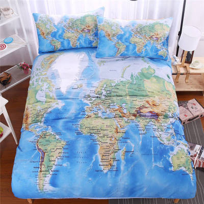 BeddingOutlet World Map Bedding Set Vivid Printed Blue Bed Duvet Cover with Pillow Covers Soft Cozy Home Textiles Queen Size 3pc