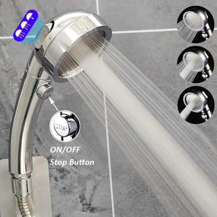 3 Modes Large Flow Rainfall Supercharge Shower Head High Pressure Water Saving Spray Nozzle