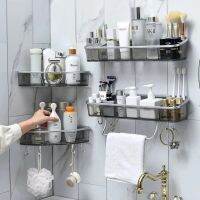 ❧❅ Wall-Mounted Triangle Storage Rack Bathroom Shelf With Towel Bar Hooks Organizer For Bath Household Items Bathroom Accessories