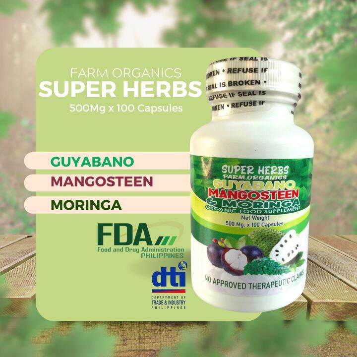 Super Herbs Guyabano Mangosteen Malunggay 500 mg X 100 Capsules Organic ...