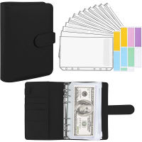 A6 PU Leather Notebook Binder Budget Planner Cash Envelope Wallet Pockets System Planning Program Organizer Money Cash 12 Labels