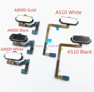 ˇ เซ็นเซอร์ตรวจสอบลายนิ้วมือสายยืดหยุ่นปุ่มเมนูกุญแจสำหรับ Samsung Galaxy A8 A8000 A5 A510สีทองสีขาวสีดำ