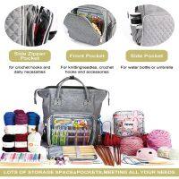 Large capacity backpack travel bag portable knitting hobbyist organizer for yarn crochet tools loop needles and other items