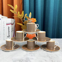 [Hot On Sale] 120Ml Mini Coffee Gold 6 Pieces Top Bone China Coffee Mug Vintage Ceramic Mug Glazed Premium Tea Cup And Saucer Set Luxury Gift