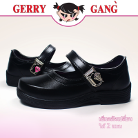 Gerry gang รองเท้านักเรียนผู้หญิง รองเท้านักเรียนหนังสีดำ เข็มกลัดเปลี่ยนได้2แบบ รุ่น G-6306 / G-6307