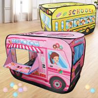 Childrens Play Tent, Playground Indoor Outdoor Kids Gamehouse Toy Hut Easy Fold Playhouse, Cute Ice Cream Truck and School Bus