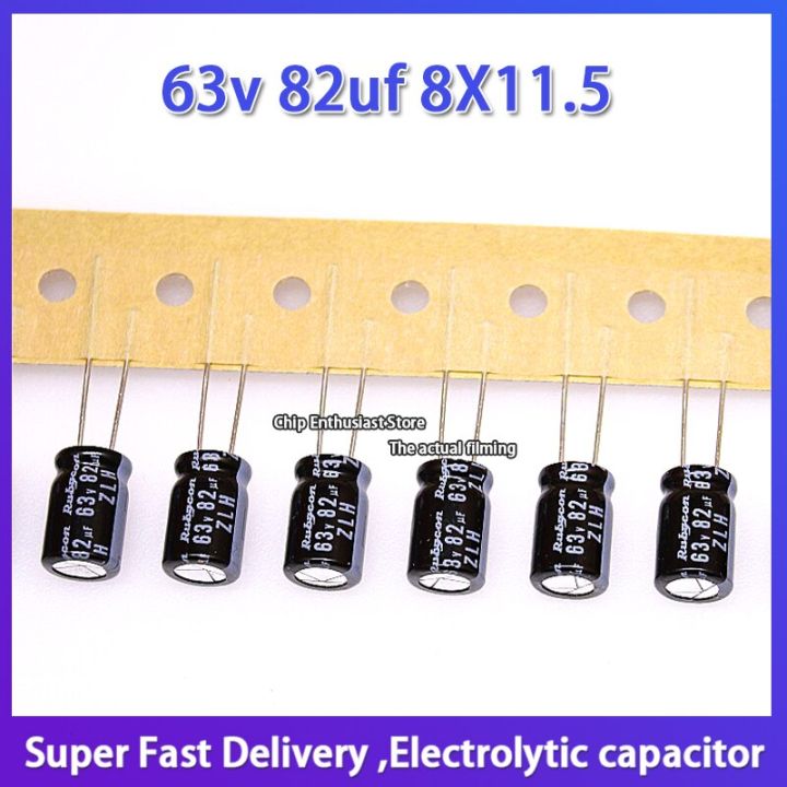 10pcs-rubycon-imported-aluminum-electrolytic-capacitor-63v-82uf-8x11-5-ruby-zlh-high-frequency-and-long-life-electrical-circuitry-parts