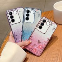 เคสสำหรับ VIVO V25 V25E V27E เคสสำหรับ VIVO โทรศัพท์ TPU แบบน่ม V27 PRO V23 V27PRO V23E 2023 V 21 4G T1 Pro 5GLuxury ชุบดอกไม้แวววาวไล่ระดับสีฝาหลังกันกระแทก