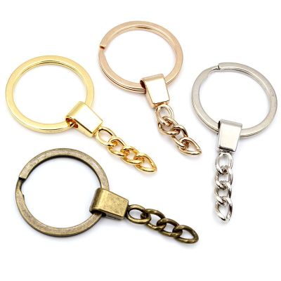 10pcs/lot Key Ring ( Ring Size: 30mm ) Key Chain Rhodium Bronze Gold Plated 50mm Long Round Split Keychain Keyrings Wholesale Key Chains