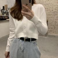 ladies button V-neck pullover sweater womens fall winter 2022 new outer solid color cardigan long-sleeved short knitted tops