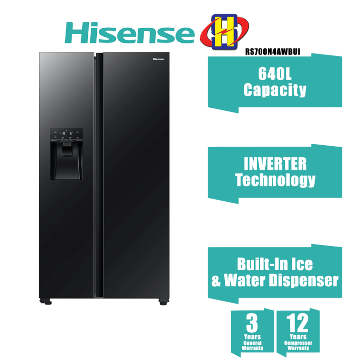Hisense Refrigerator (640L/Black Glass) Inverter with Ice & Water