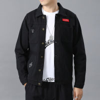 Davidso Pure Black Denim Jacket Men S All-Match แจ็คเก็ตยีนส์สไตล์เกาหลีฤดูใบไม้ร่วงแจ็คเก็ตยีนส์ใหม่