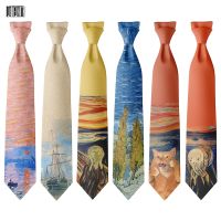 Fashion 8cm Wide Polyester Ties Oil Painting The Scream Sailboat Cat Funny Necktie Leisure Party Wedding Shirt Suits Accessories Drawing Painting Supp