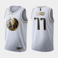 NBA Dallas Mavericks #77 Luka Doncic Heavy Metal Gold Version White Basketball Jerseys