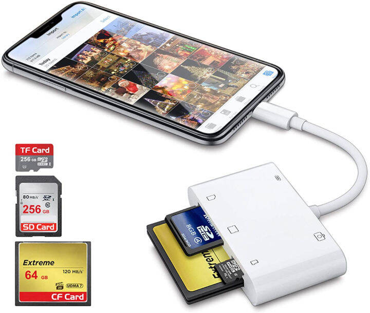 DenicMic SD CF Card Reader สำหรับ iPhone iPad, 5 in 1 SD CF TF Memory