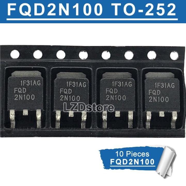 10ชิ้น FQD2N100ถึง-252 2N100 FQD2N100TM N-Channel 1.6A 1000V ทรานซิสเตอร์มอสเฟท