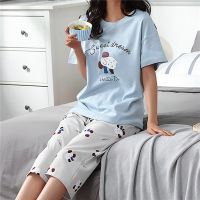 【LZ】✵♞✢  Terno de pijama doce feminino camiseta de manga curta e calças compridas dos desenhos animados conjunto de pijamas macios roupa doméstica novo verão 2023 2 peças